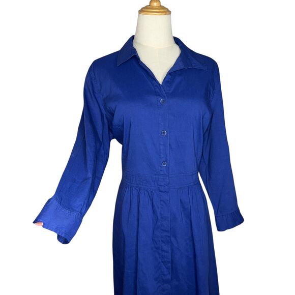 Eileen Fisher Long Sleeve Blue Dress Size Medium Linen Blend Button Down - Picture 4 of 10